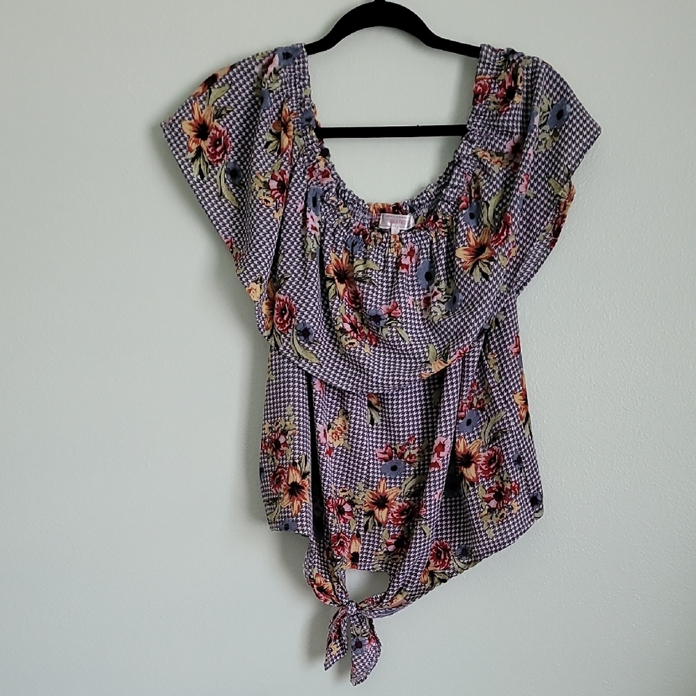 Stella Tweed Floral Gingham Blouse - Purple and Red